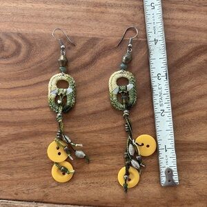 Green and Yellow Handmade Cascading Earrings